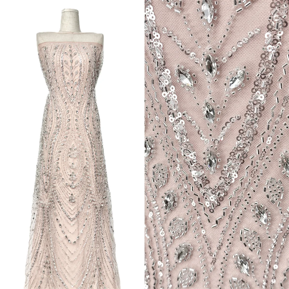 

Luxury African Sequins Lace Fabric 2026 High Quality Handmade Beaded Nigerian French Tulle Lace Material For Wedding Dress
