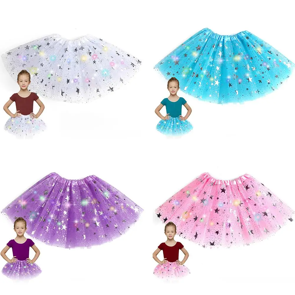 LED Glowing Light Women Tulle Star Skirt Short Tutu Skirt Skirt Net Dancewear Skir Mini Adult Big Pentacle Gauze Ballet Bou J4P4