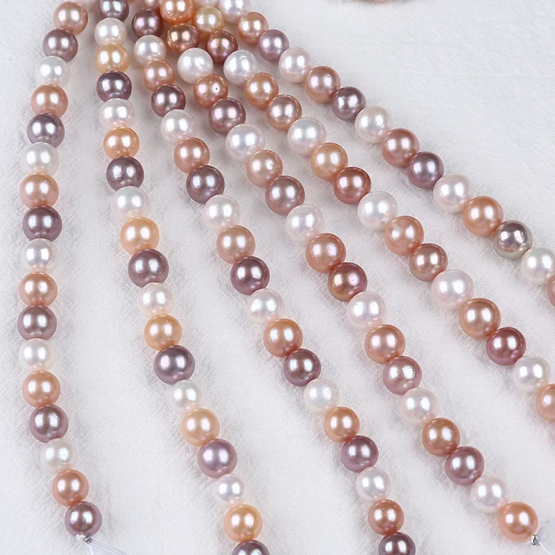 9-11mm White Pink Purple Multi Mixed Color Real Genuine Natural Freshwater Round Edison Pearl Short Strand