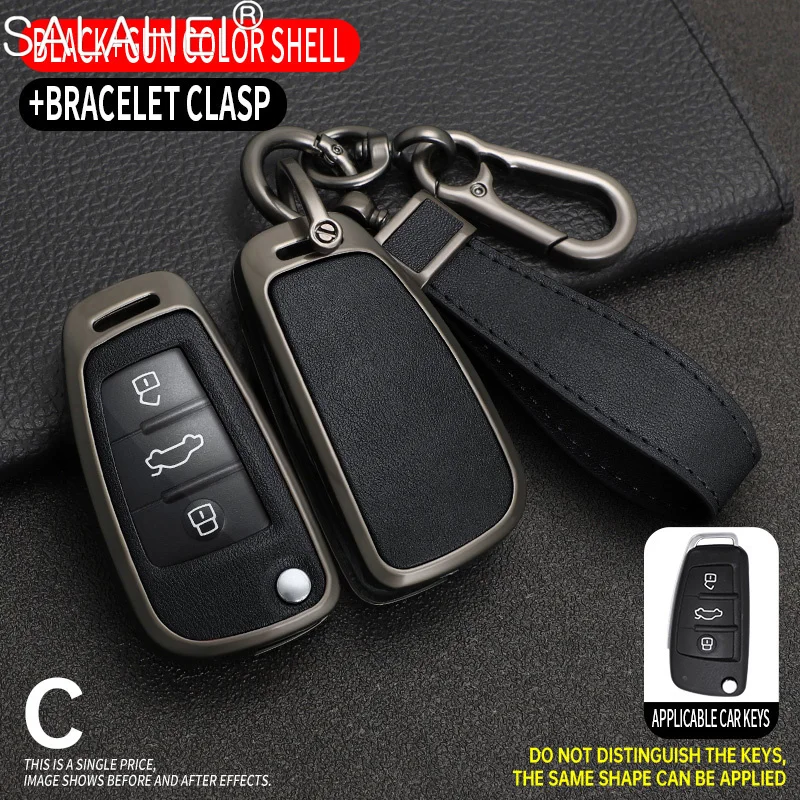 

Alloy Leather Car Folding Key Cover Case for Audi A3 8L 8P A4 B6 B7 B8 A6 C5 C6 4F RS3 Q3 Q7 TT 8L 8V S3 Key Fob Shell Accessory
