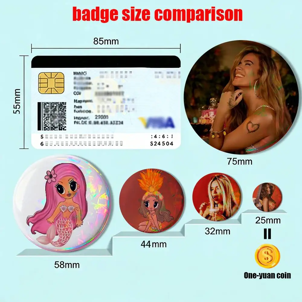 good KG0516 Karol G Tropicoqueta HD Print 58mm 44mm Round Lapel Pins Pretty Derby Round Display Brooches Brooch Badges