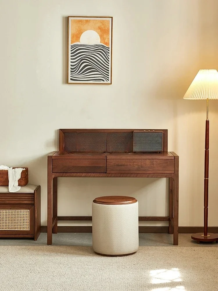 

Комод из североамериканского черного ореха, скандинавский раскладной туалетный столик из цельного дерева для спальни0746