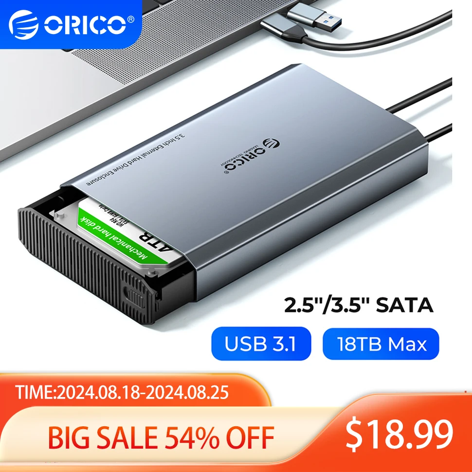 

Корпус жесткого диска ORICO 2,5'' 3,5" SATA USB 3.2 Gen 2 SSD HDD Внешний корпус Тип C Крышка HD Storage Box Дом для ПК Ноутбук