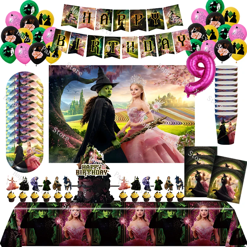 Wicked Birthday Party Decoration Magic Witch Balloon Backdrop Tableware Split Sales Wicked Birthday Party Supplies