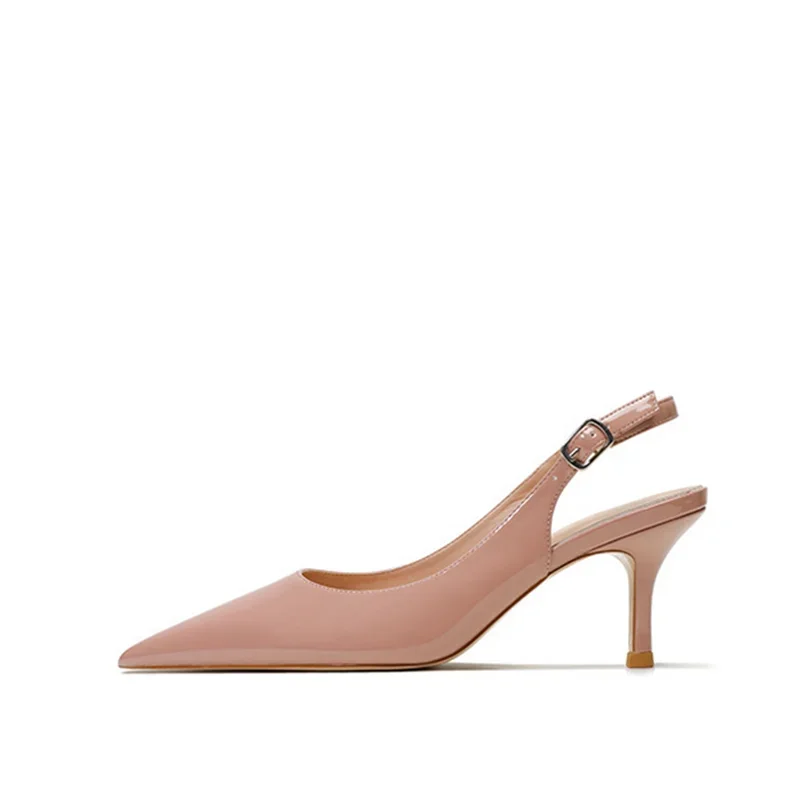 Women Sexy Patent Leather Sandals Designer Back Strap Kitten Heels 6cm Pumps Green Beige Leopard Brown Stilettos Shallow Mouth 9