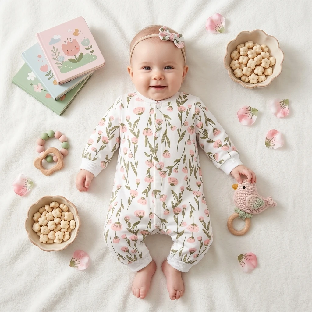 Spring Toddlers Clothing Autumn Long Sleeve Baby Girls Rompers Cute Floral Sweet