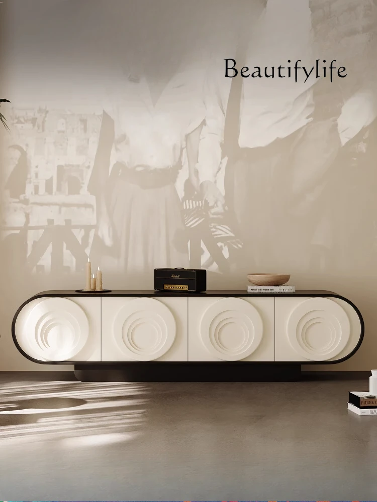 

TV cabinet floor solid wood cream style modern simple Italian minimalist living room home black retro