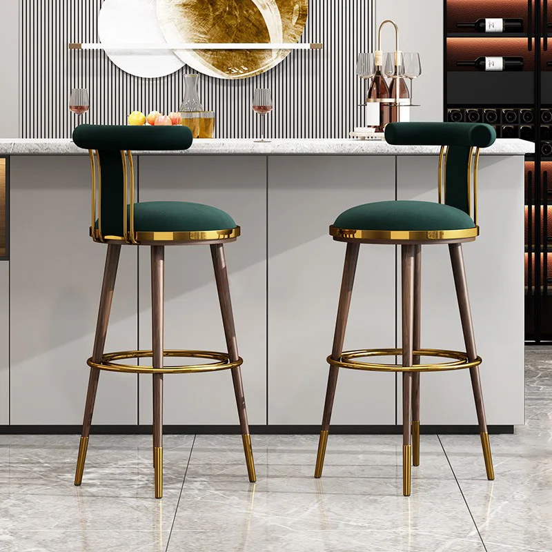 

Light Luxury High-Quality Sense Of Stainless Steel Bar Stools Home High Stools With Backrest Chair Front Desk Stools