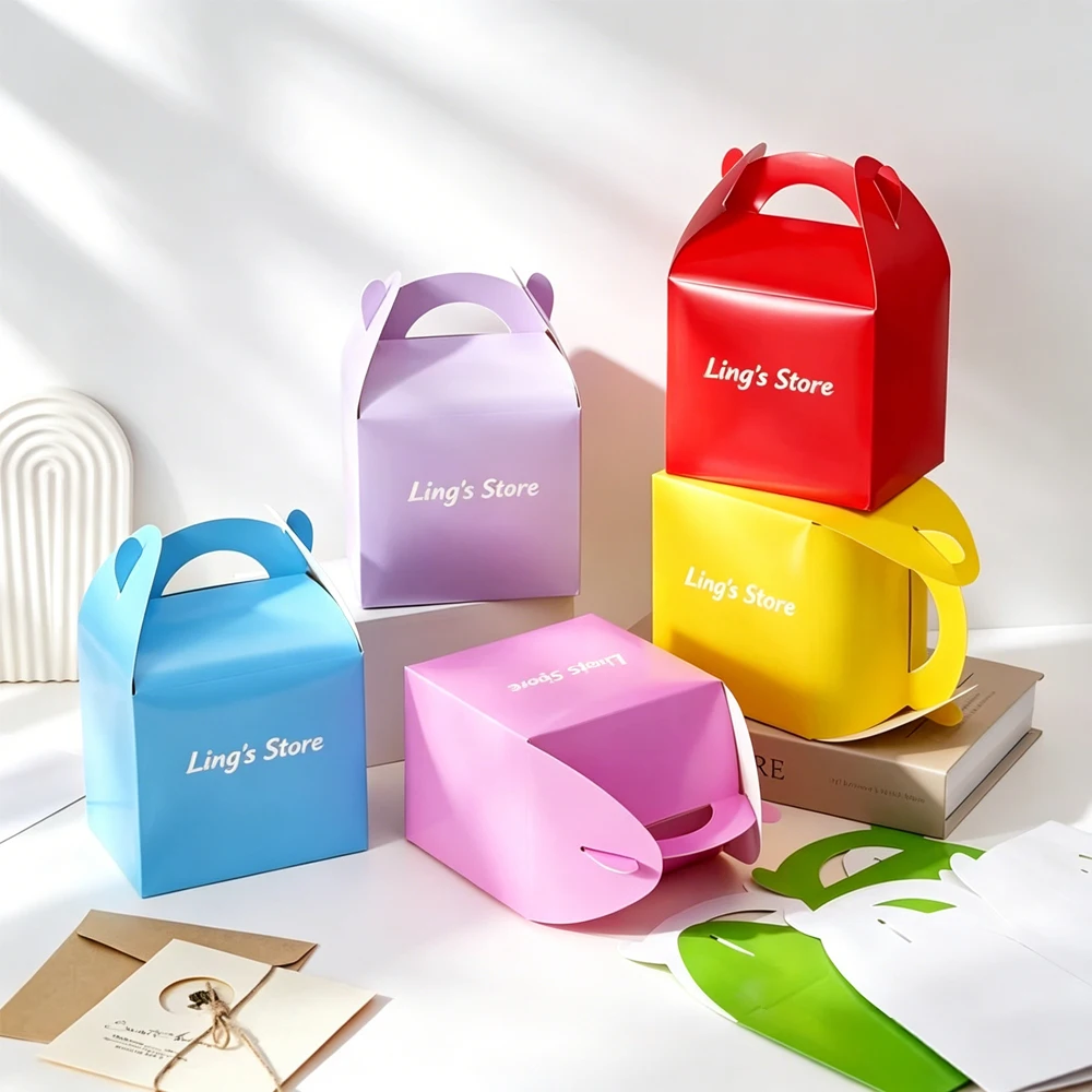 50/100 Stück Personalisierte Logo-Geschenktüten 14x11x12,5cm mit Papiergriff für Schmuck, Kuchen, Brot, DIY-Boxen, Hochzeitsgeschenke, Süßigkeiten-Handtaschen – Detail 5