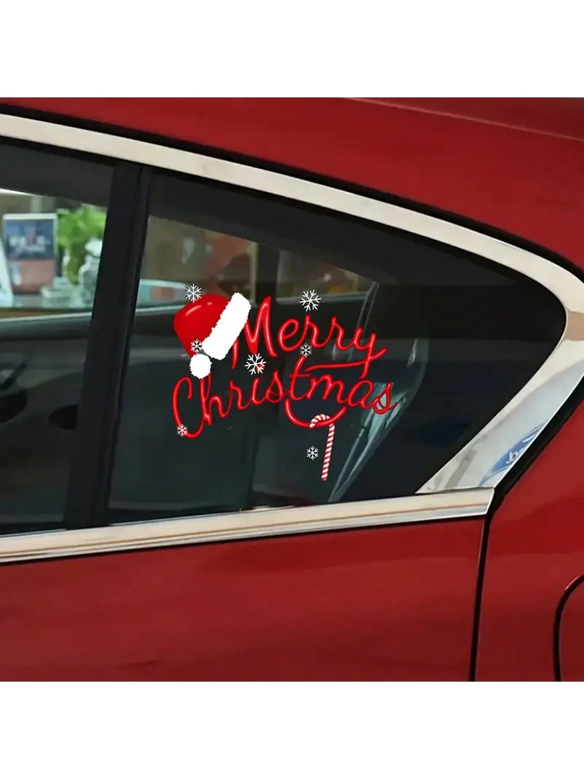 A cute Santa hat and snowflake design car window sticker for glass, metal, ceramic surfaces, single-use holiday decoration,