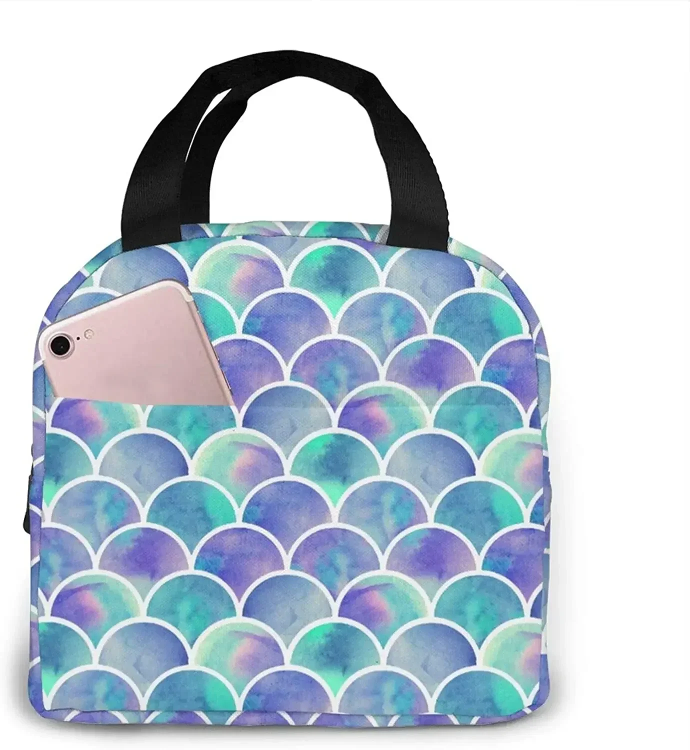 Mermaid Tail Scales Fish Scale Pattern Lunch Bag for Women Insulated Lunch Box Reusable Cooler Tote Bag for Work Picnic Travel