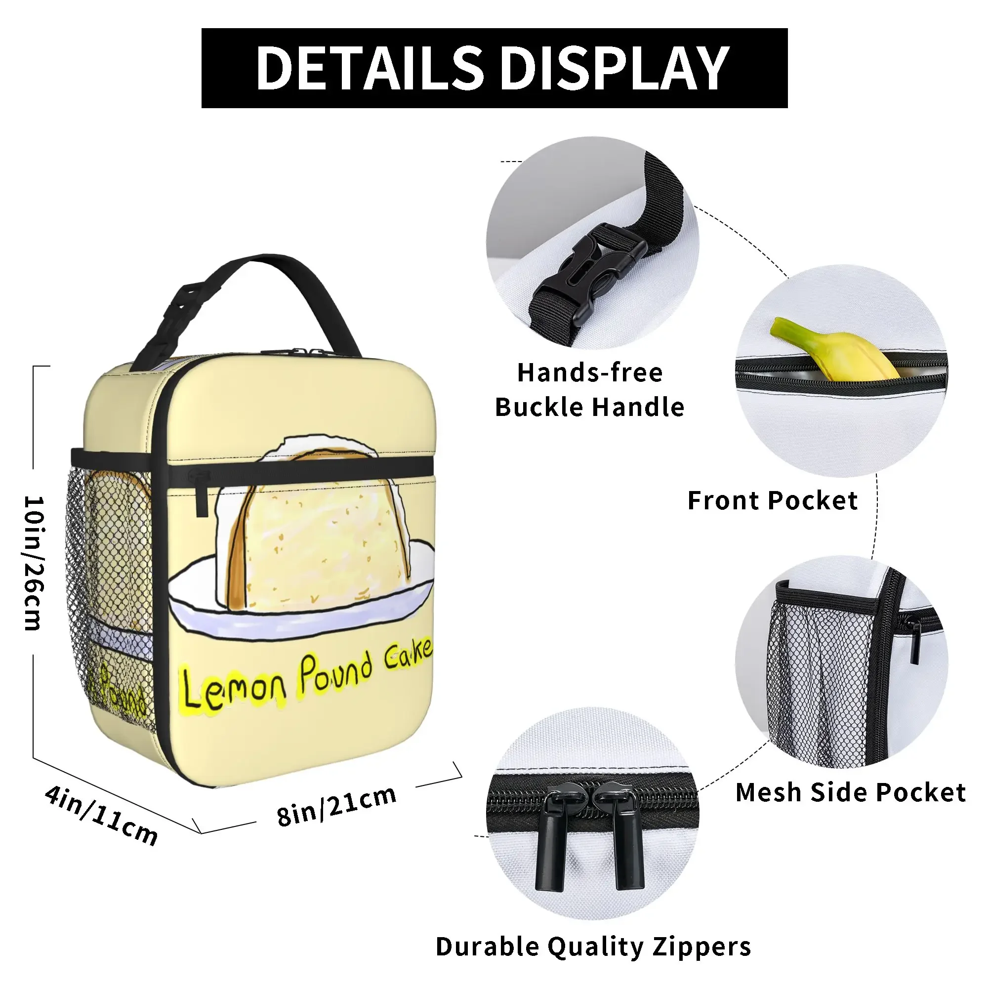 Lemon Pound Cake Lunch Bag  Cute Lunch Box Travel Portable Insulated Thermal Tote Handbags For Adult Oxford Print Cooler Bag
