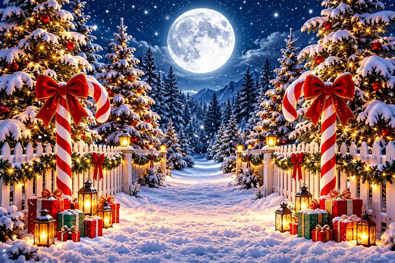 Photography Lighting For Clothing - Christmas Candy Cane Backdrop Snowy Forest