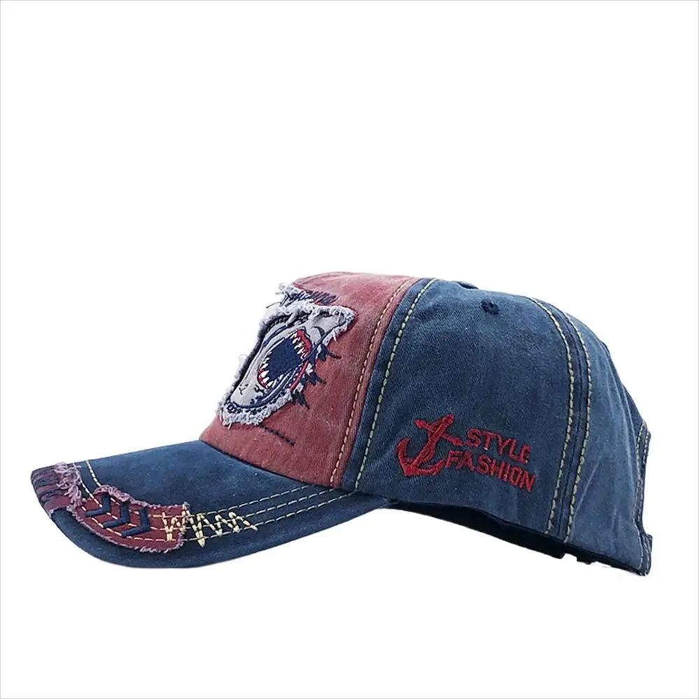 

Бейсбольная кепка унисекс с вышивкой акулы, солнцезащитная шляпа Snapback с изображением животных, шляпа от солнца, мытая кепка-грузовик в стиле хип-хоп