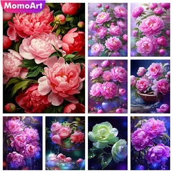 MomoArt Full Round Diamond Embroidery Peony Picture Rhinestones Mosaic Flower Diamond Painting Rose New 2024 Wall Art
