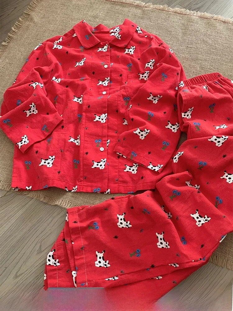 

New Year Celebration Red Cartoon Spwear Set Women's Long Sve Long Pants Home Clothes plus Size Sweet Sle Home Swe...