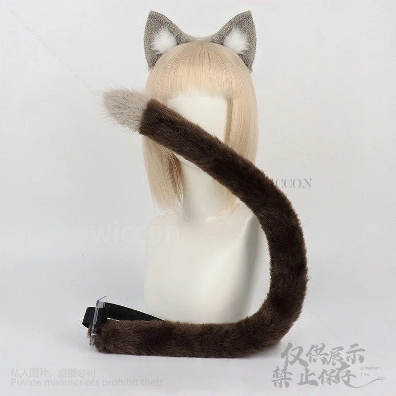 Anime Game Genshin Impact Cosplay Lynette Furry Cat Ear Hair Hoops Anime Headbands Tail Accessories Halloween Furry Fursuit Cos