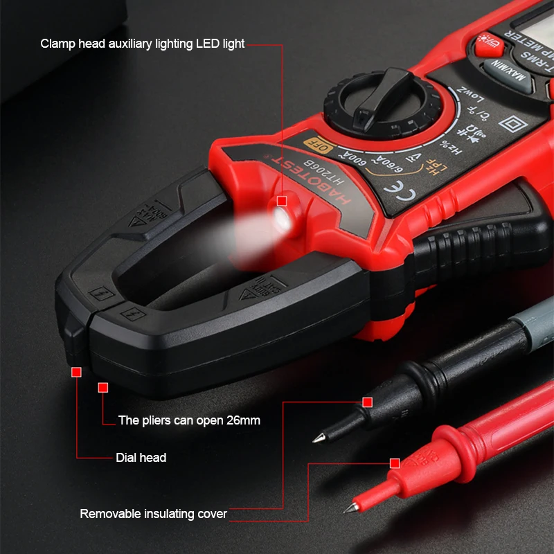 HT206 Pliers Ammeter Amperometric Clamp Meter 600A AC/DC Current Auto Range Multimeter Double Backlight Capacitance Ohm Test