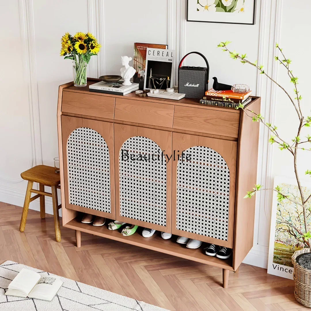 

FG17Nordic solid wood rattan shoe cabinet ultra-thin storage Japanese large-capacity entrance cabinet