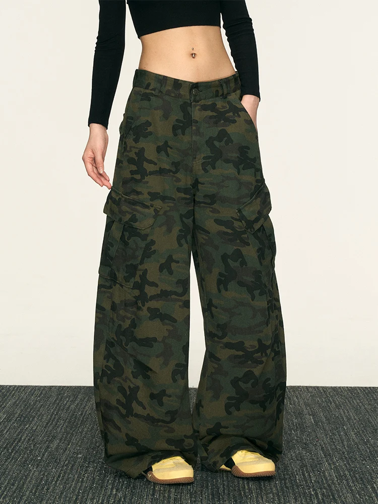 

Брюки женские Aaisup в американском ретро-стиле, камуфляжные, повседневные, свободные, прямые, широкие, длинные, осенние, модные