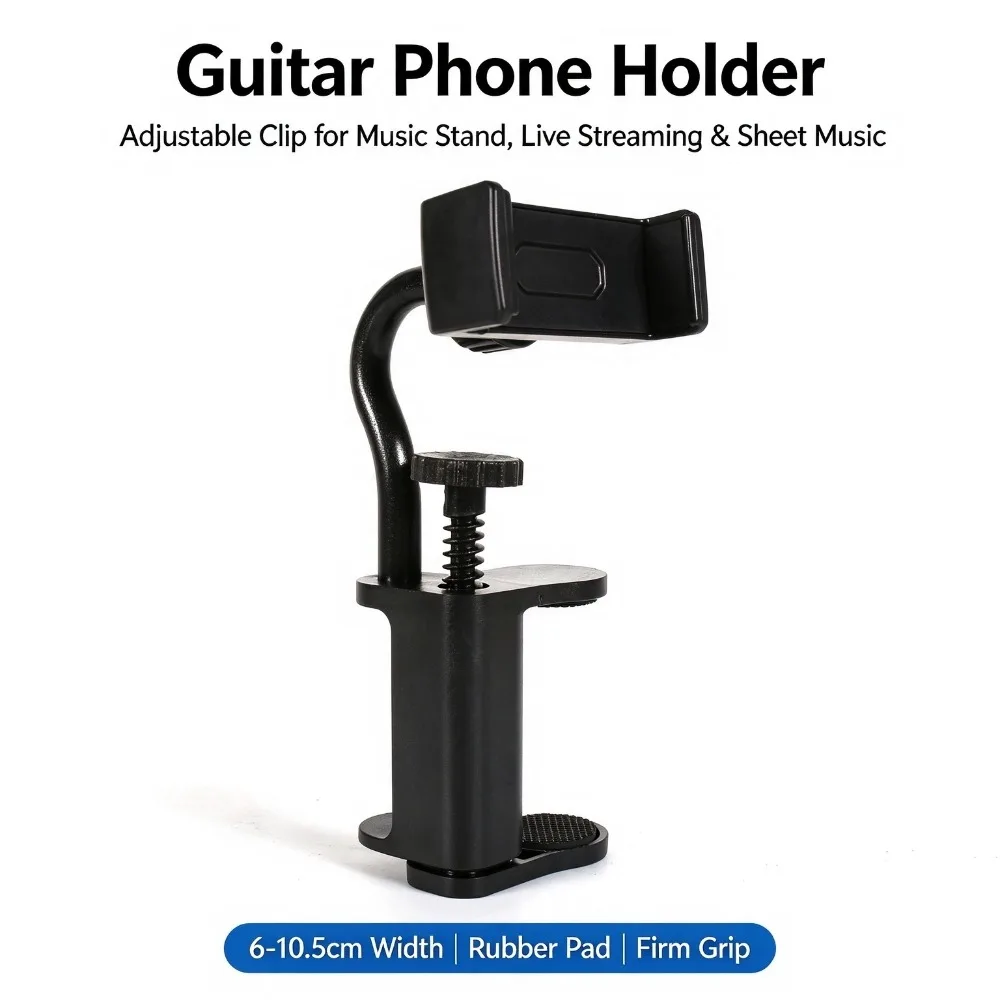 Guitar Phone Holder Hands-Free Adjustable Phone Support Multi-Purpose Thick Guitar Cellphone Mount for Drum Mobile Phone Bracket
