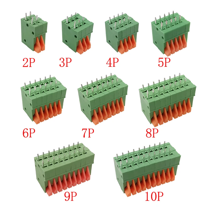 10Pcs KF141V 2.54mm Pitch 2/3/4/5/6/7/8/10 Pin Screwless PCB Mount Terminal Block Connector Straight Pin Header PCB Terminals