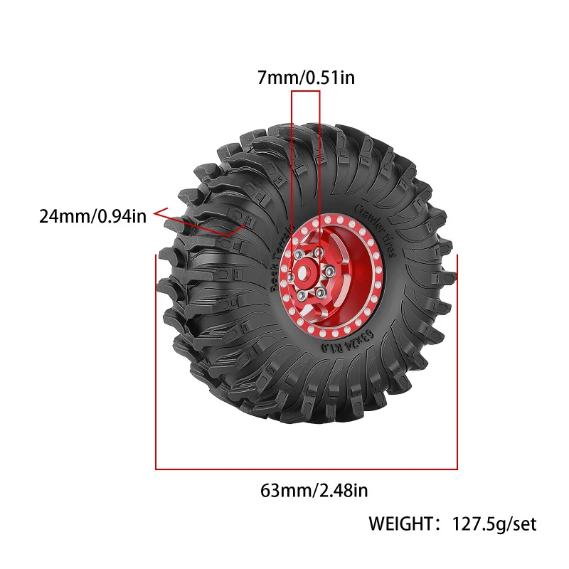4pcs 1.0 inch Metal Beadlock Wheel and Rubber Tires for 1/18 Traxxas TRX4M 1/24 Axial SCX24 AX24 FCX24 RC Cralwer Upgrade Parts
