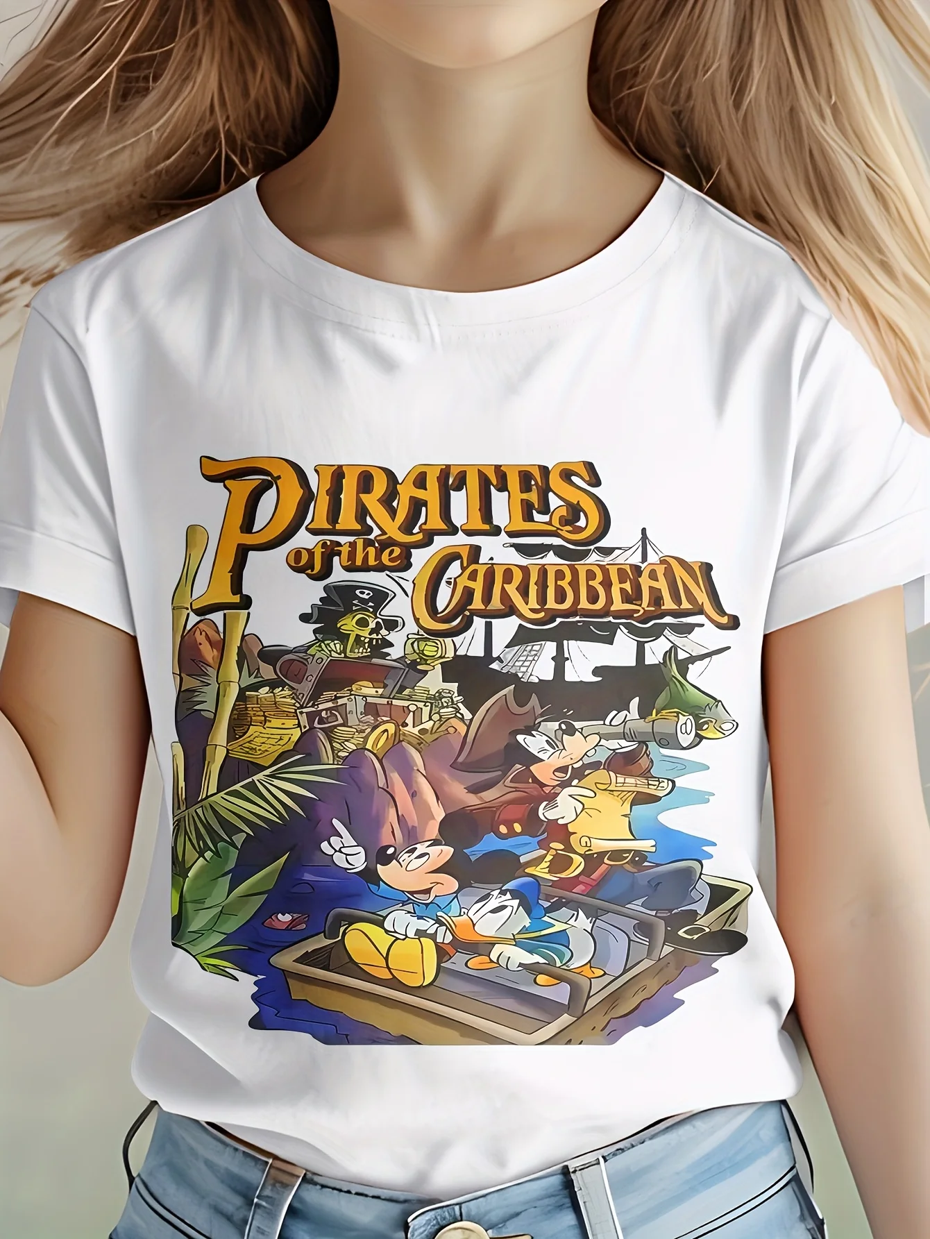 

Disney Pirates of The Caribbean Girls T-Shirt Cotton Short Sleeve Cartoon Tops Kids Clothes Baby T-shirt Summer Children T-shirt