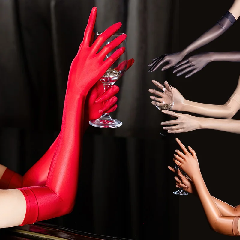 Sexy Oil Shiny Woman Glvoes High Stretch Elegant Night Club Party Long Finger Gloves Sun Protection Hand Dance Costumes