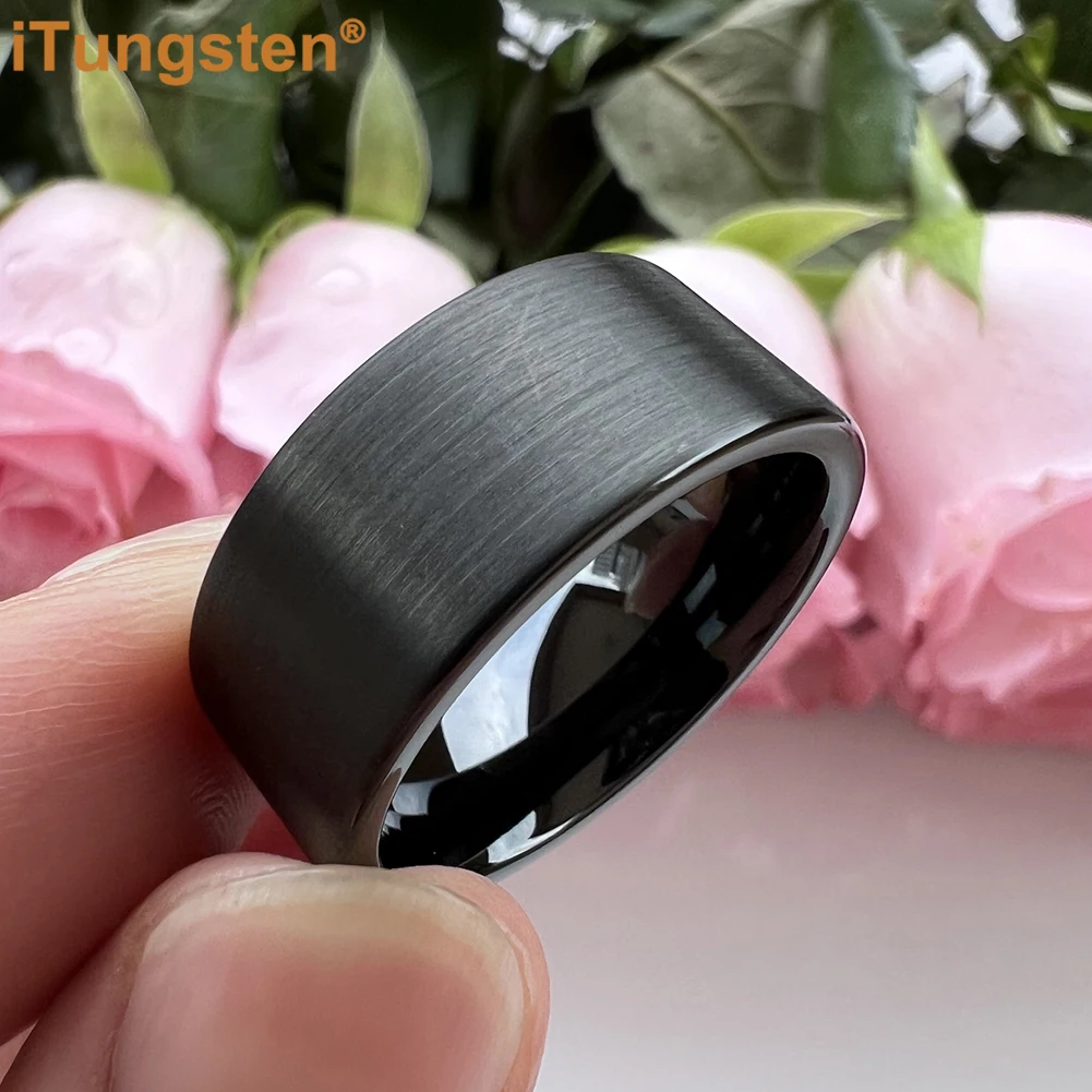 iTungsten 12mm 10mm Dropshipping Black Tungsten Wedding Band Men Women Engagement Anniversary Ring Flat Brushed Comfort Fit