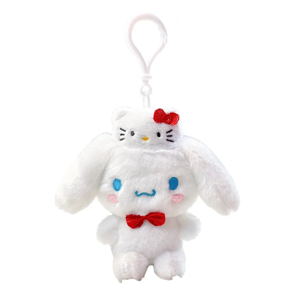 Novo kawaii sanrio chaveiro de pelúcia kuromi olá kitty cinnamoroll boneca de pelúcia dos desenhos animados mochila pingente decoração crianças brinquedos presentes