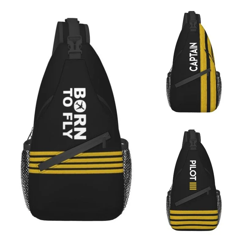 Casual Born To Fly Captain Stripes Crossbody Sling Backpack Men Pilot Air Fighter Shoulder Chest Bag for Camping Biking