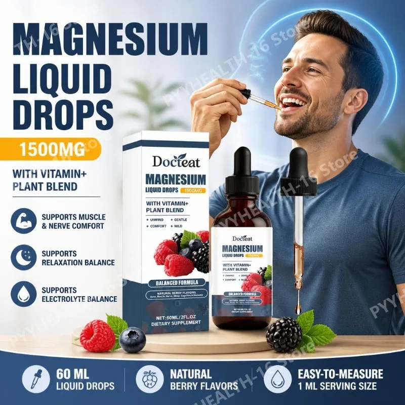 Docteat Magnesium Liquid Drops with Vitamin+ Plant Blend for Muscle & Nerve Comfort Support and Relaxation Balance 60 Servings