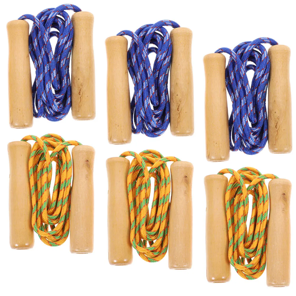 6 قطعة مقبض خشبي حبل الطفر دائم قابل للتعديل طول اللياقة البدنية حبل القفز داخلي في الهواء الطلق معدات التمرين الرياضية