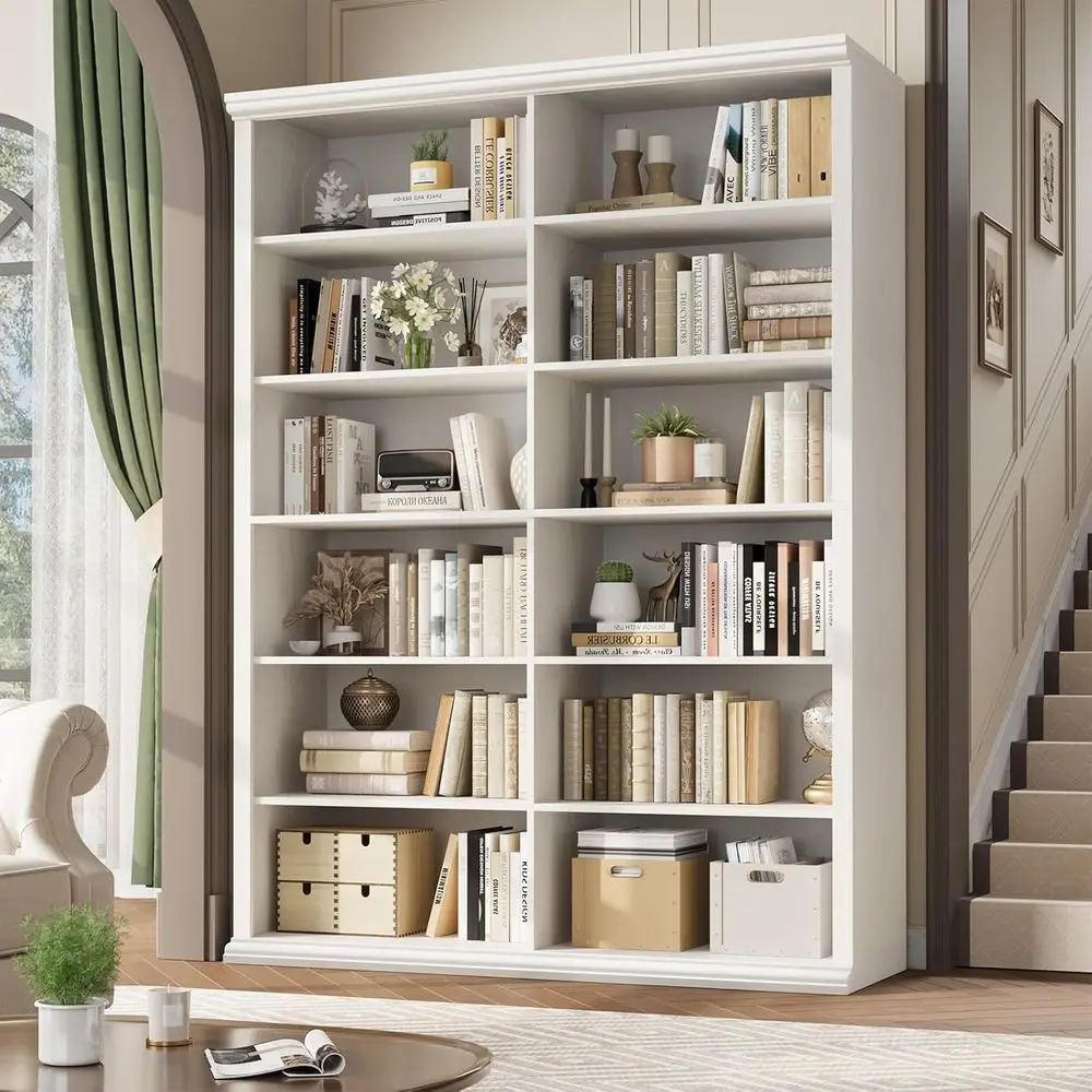 

Extra Large Wooden Bookcase - Double Storage Shelves for Living Room, Office, and Den with Elegant Design