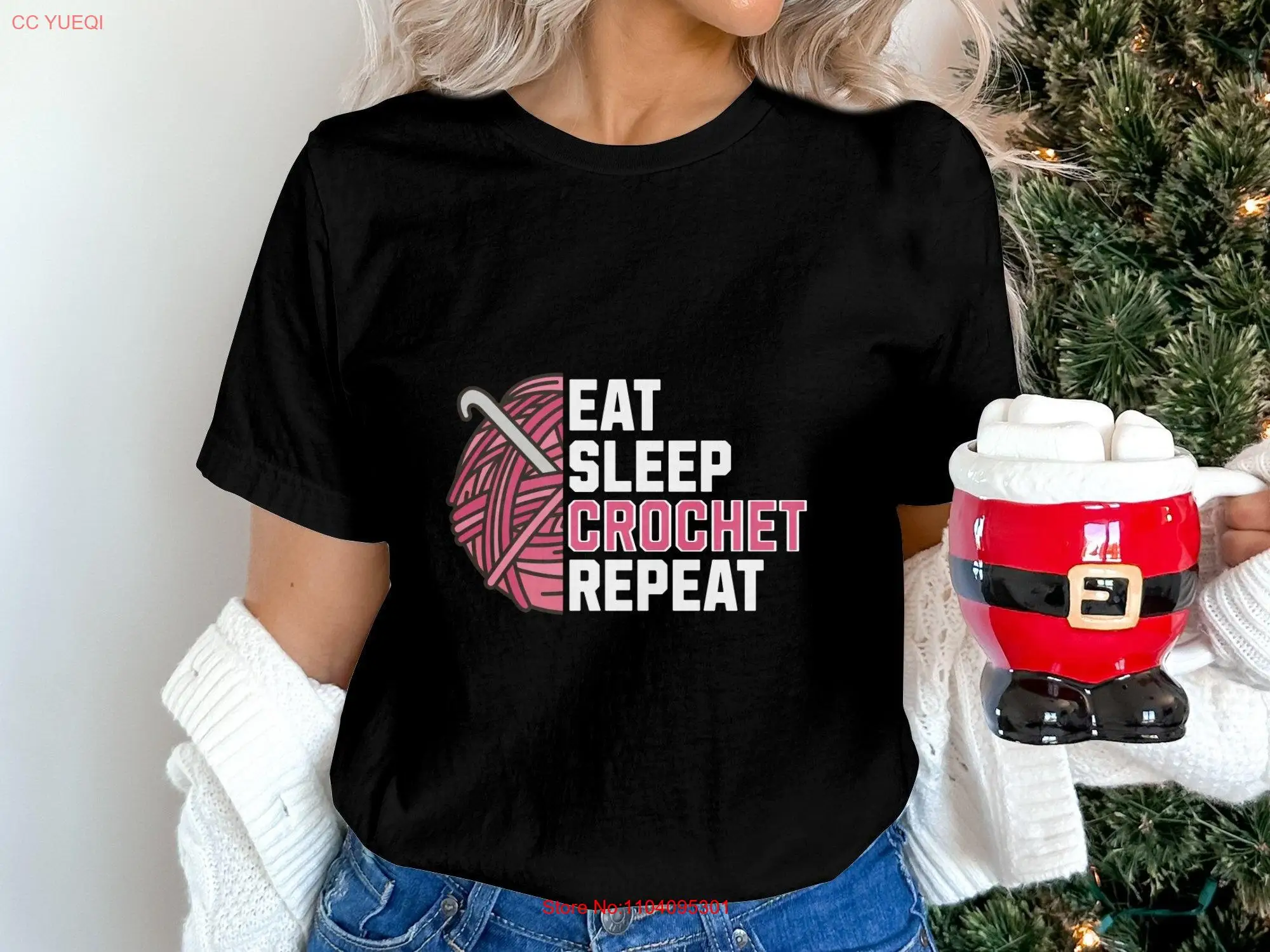 Eat Sleep Crochet Repeat T Shirt SweaT Lover Crocheting HobbyisT Plus Size long or short sleeves