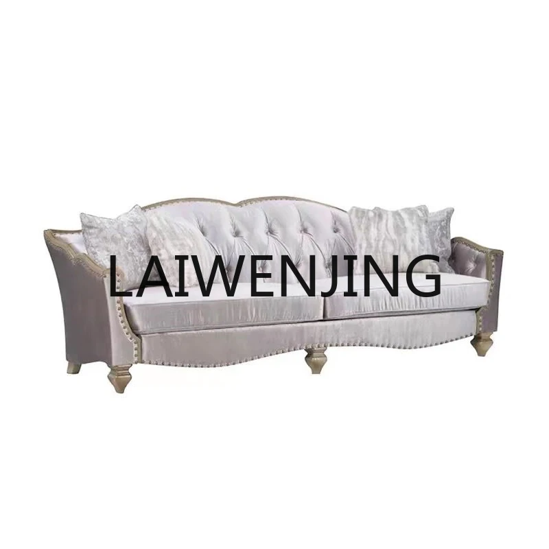 American-Style Solid Wood Light Luxury Sofa Villa Living Room French Retro Fabric Three-Seat Sofa Combination