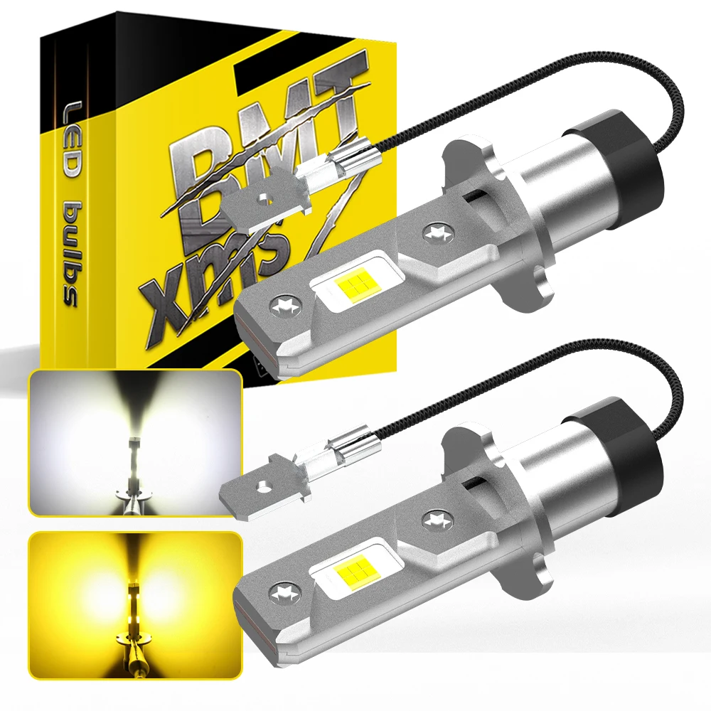 BMTxms 2PCS Fanless 1:1 H3 LED Fog Light DRL Bulb For Hyundai Toyota Nissan Honda Suzuki Subaru Daytime Running Lamp 3000K 6000K