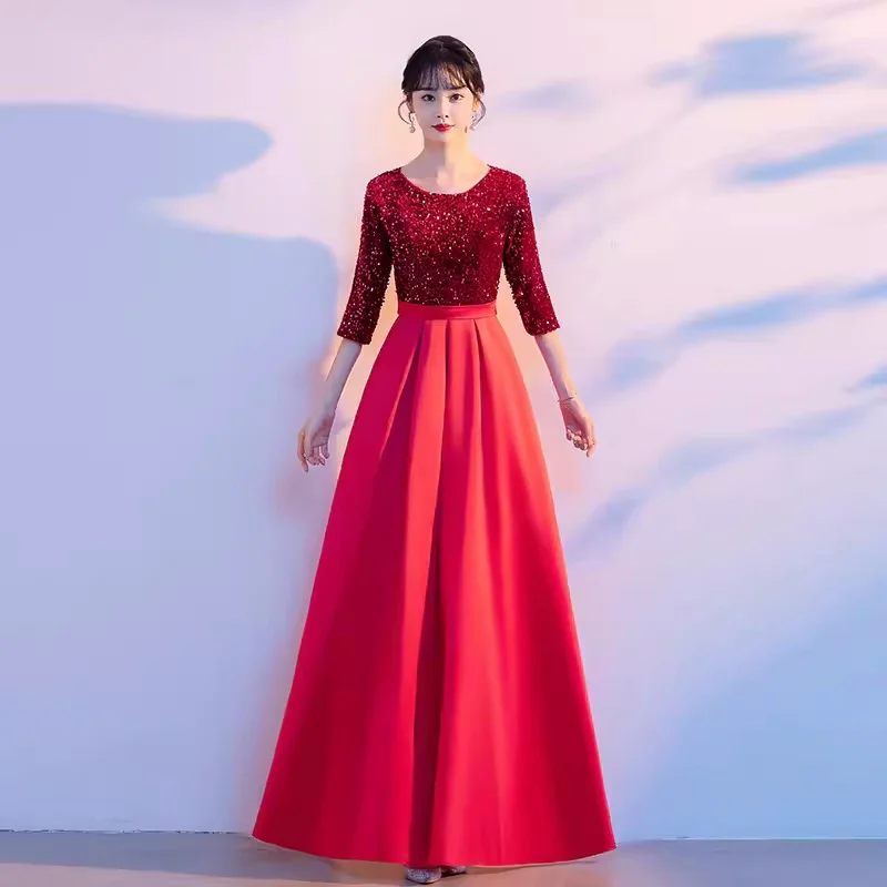 XXBY-0702#Female New Long Skirt Choral Performance Dress Female Host Competition Recitation Evening Dress Party prom Dresses