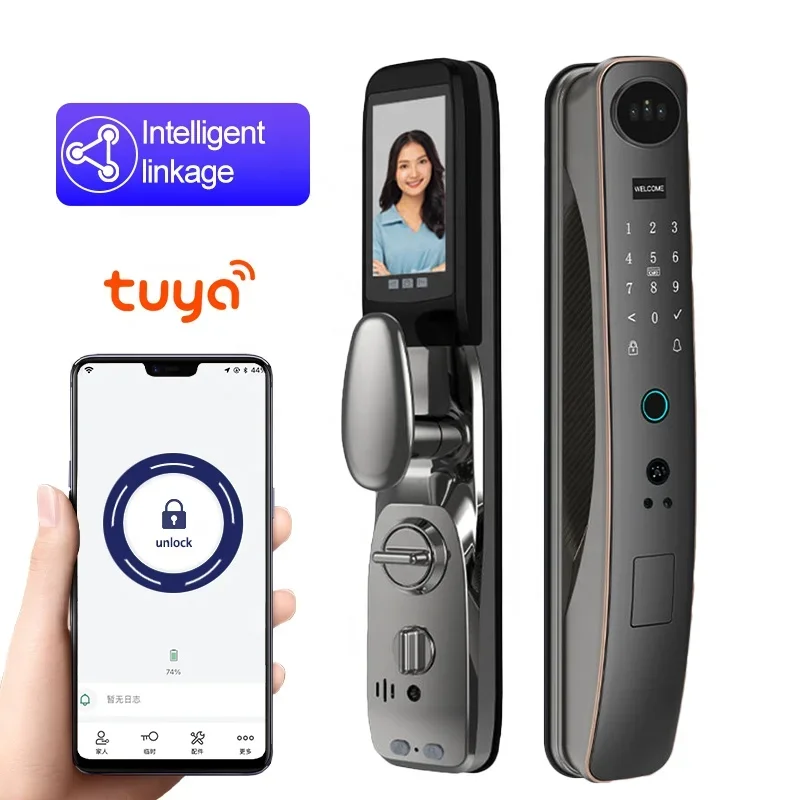 004 Tuya 3D Face Recognition Smart Wifi Door Lock Smart Cat's Eye Ultra Wide Angle Camera Zigbee Door Lock