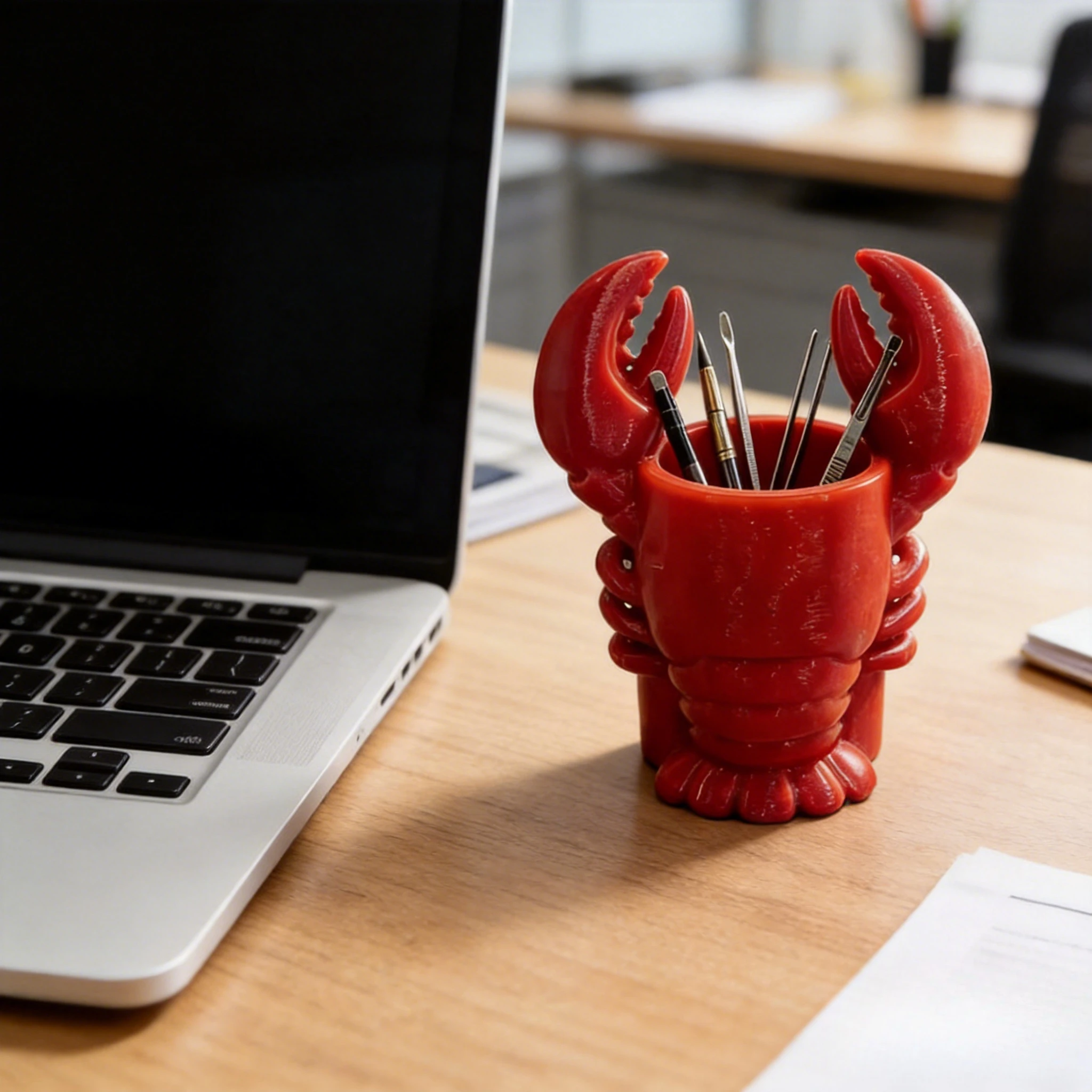 Organisateur de bureau en forme de homard, porte-stylo rouge, figurine originale, décoration de bureau, cadeau pour lui ou elle, petite sculpture, ornement 3D