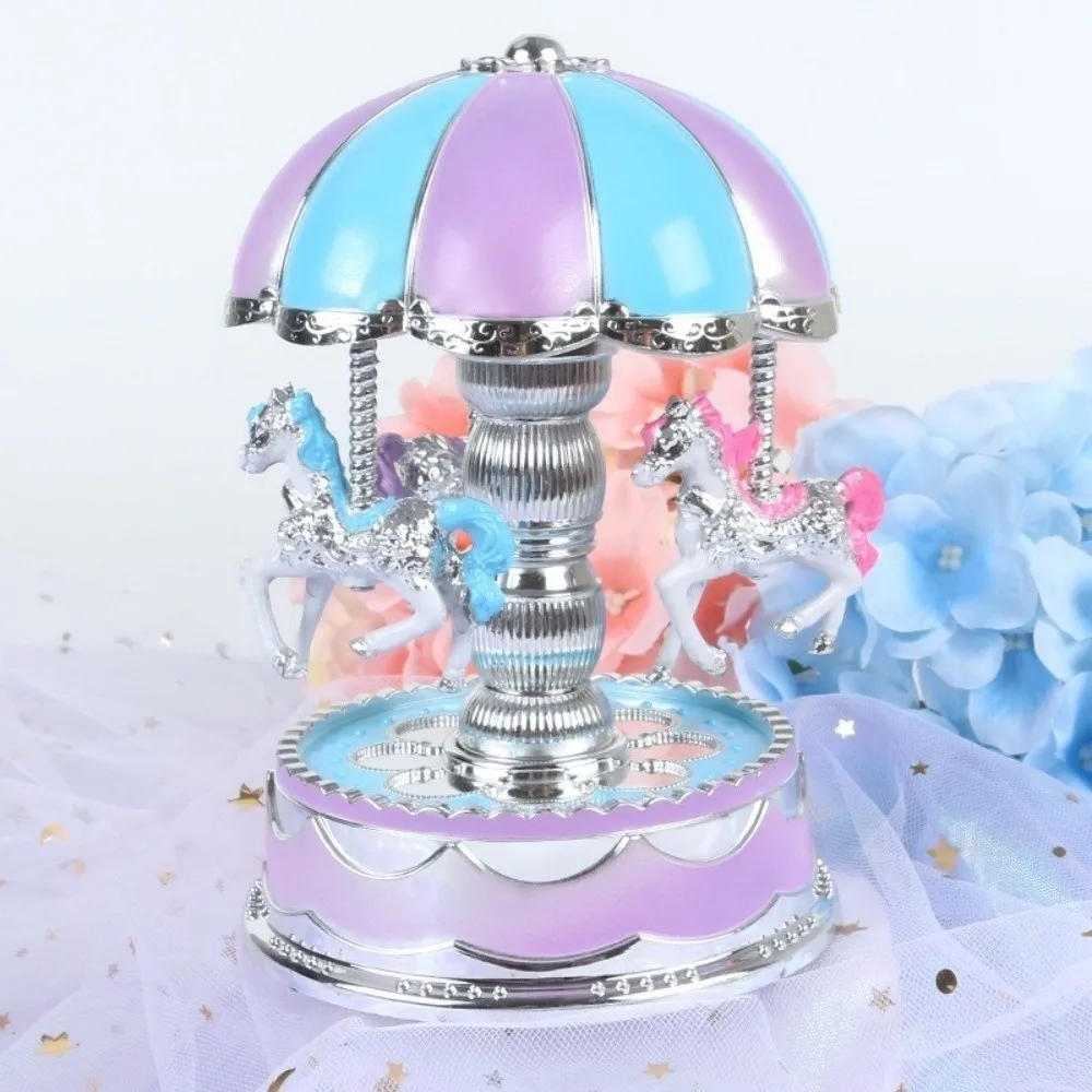 Creative Exquisite Carousel Music Box Luminous Colored Lights Carousel Ornaments Plastic Gifts Horse
