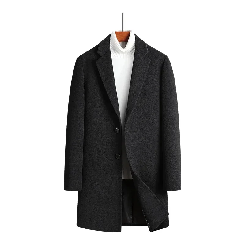 Wool content 51% Wool coat men\'s medium and long cashmere jacket youth slim suit collar woolen trench coat winter coat men