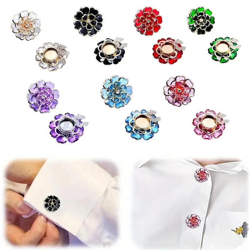 Rhinestone Flower Button Covers Vintage Style Shiny Button Buckles for Retro Outfit Dress Sweater Coat Decor Accessories