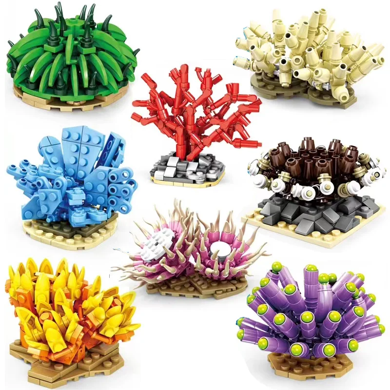 8pcs/set Creative Coralline Building Blocks Marine Life Ocean Animal Bricks Educational Toys For Children