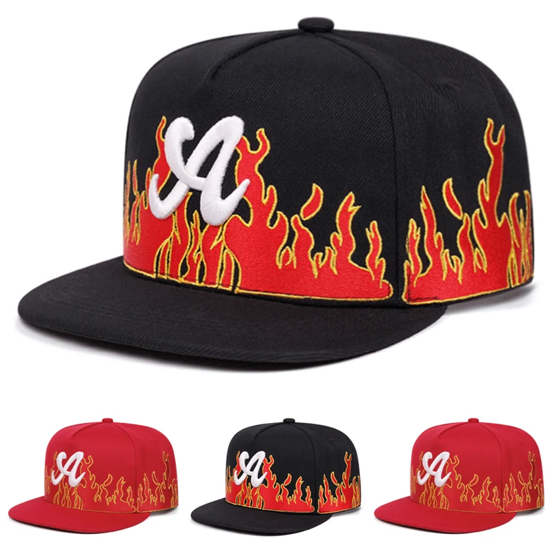 2026 Modische Neue Baseballkappe mit A-Buchstaben-Flammenstickerei, Hip-Hop-Mütze, Alltags- und Pendler-Dekoration, Sonnenschutzkappe, Unisex Flat-Brim-Mütze