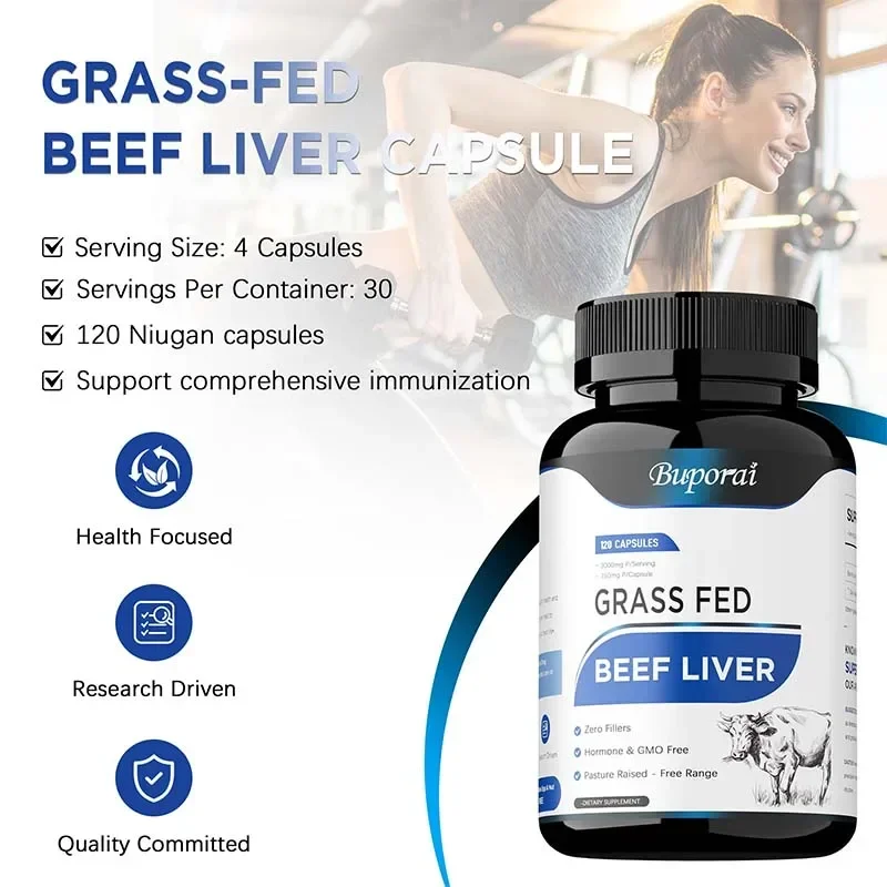 كبسولات كبد لحم البقر من جراس فيد - تعزز إنتاج خلايا الدم الحمراء، ويزيد من مستويات الطاقة، ويحسن صحة البشرة والرؤية