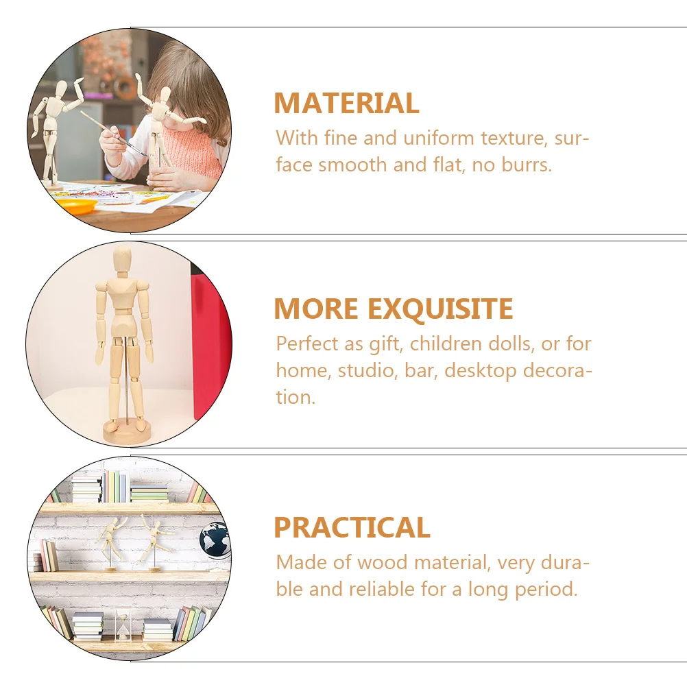 

2pcs Wooden Blank Unfinished Jointed Puppet Diy Desktop Decoration Craft For Sketch Art Creativity Solid Wood