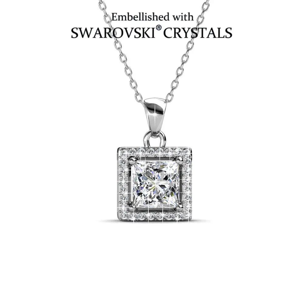 

Хит продаж: Колье с квадратным кулоном-хало с крупными камнями и кристаллами Swarovski, серебро 925 пробы, для женщин