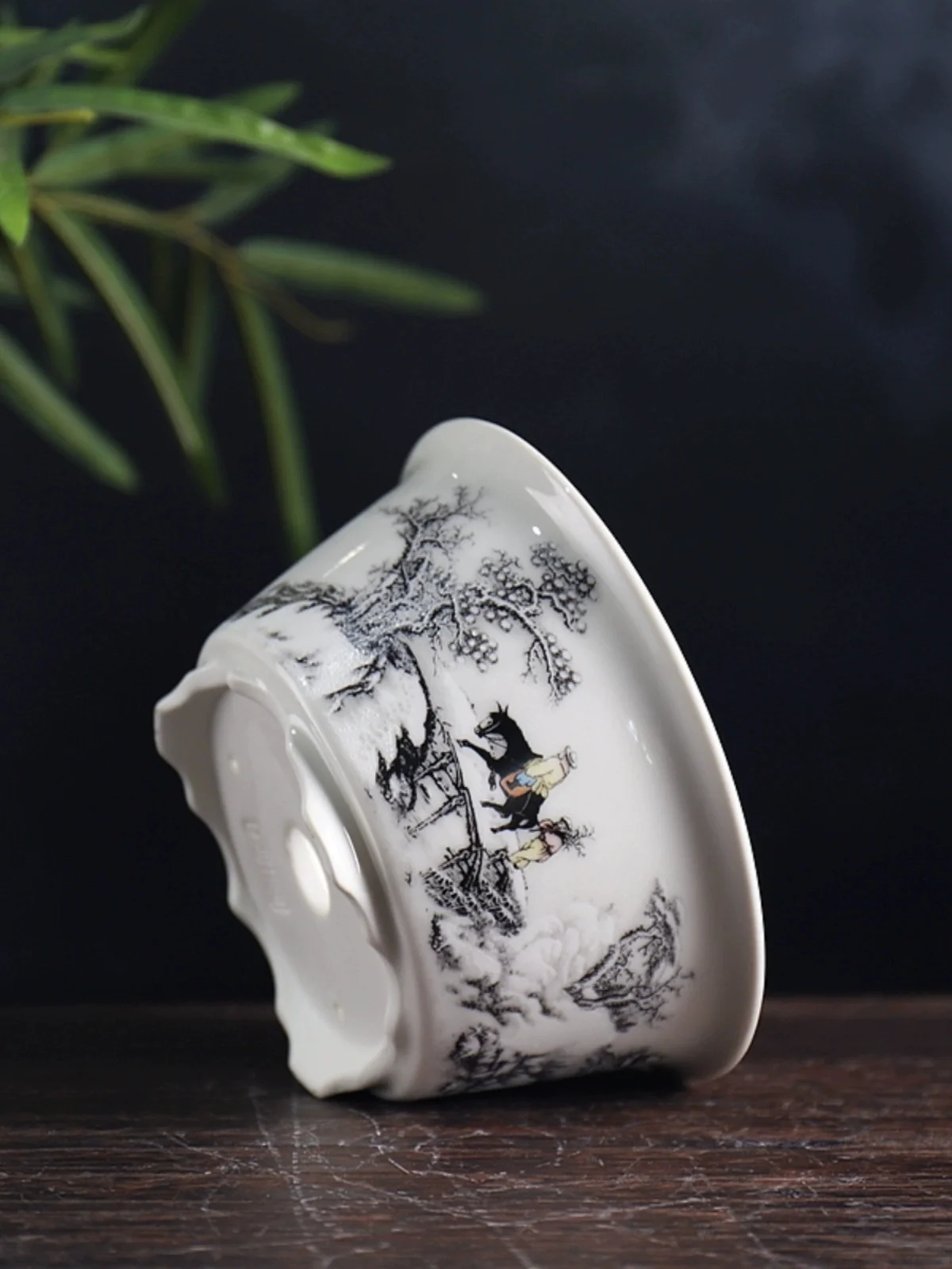 Porcelain Bonsai Vase with Chinese Pattern, Porcelain, Circle, Chinese, Desk, Home Table, Garden Decoration